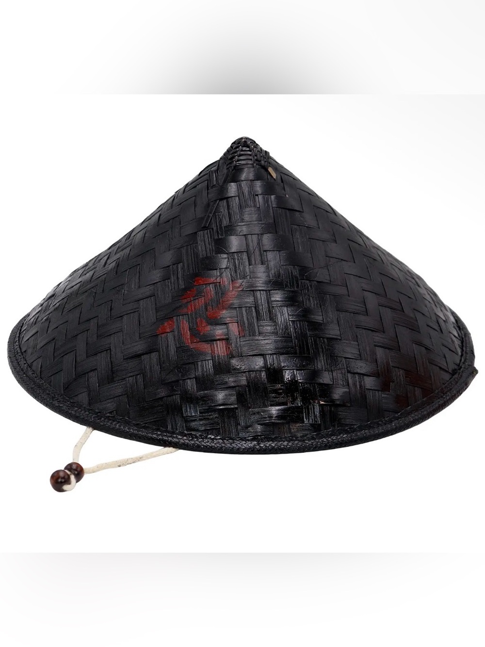 Sleek Black Bamboo Ninja Samurai Coolie Rice Hat 16.5” Japanese Character NEW